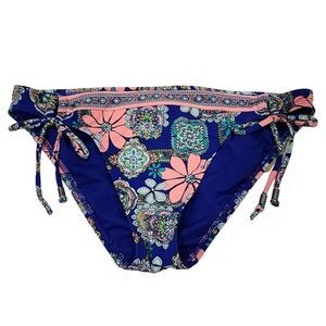 Hobie Womens Pink Blue Floral Bikini Bottom With Adjustable‎ Side Straps Size XL